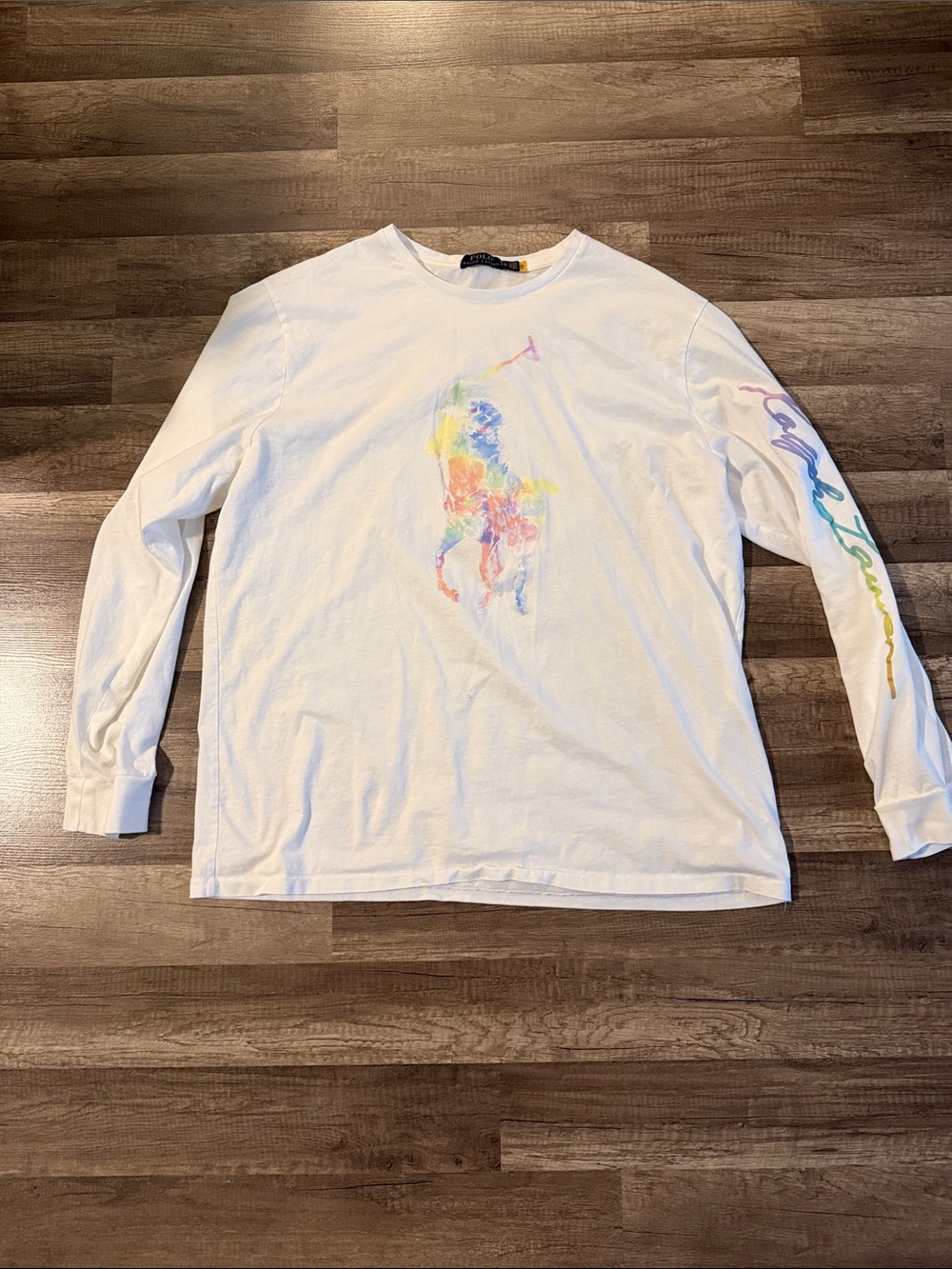 Polo by Ralph Lauren White Long-Sleeve Tee with Multicolor Tie-Dye Pony